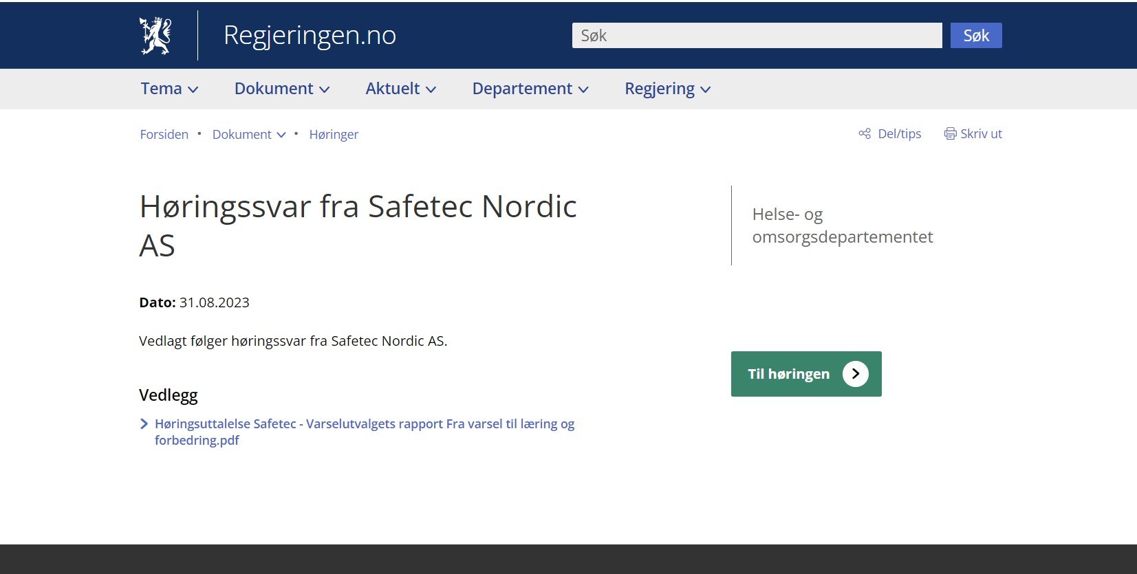 Høringsuttalelse fra Safetec om Ukom.